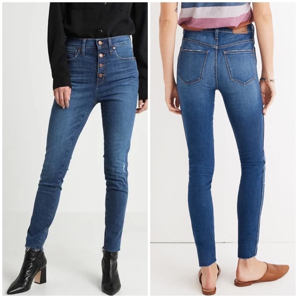 Madewell 10” High Rise Skinny Jeans Button Fly Distressed Raw Hem Hanna Sz 26